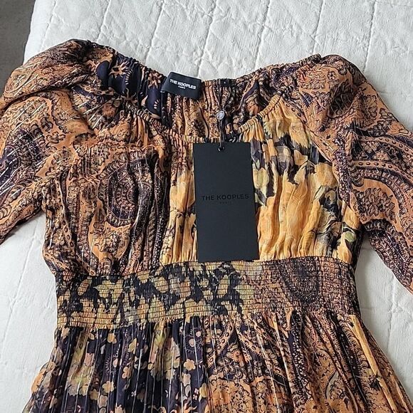 The Kooples BLACK AND ORANGE LONG PRINTED DRESS - Picture 4 of 7